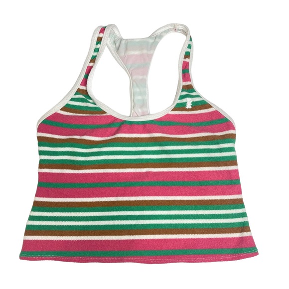 new OG Juicy ❤︎ 3PC Terry Swim Set ❤︎ Tank Bikini + Skirt ❤︎ Pink Green Stripe - Picture 2 of 16